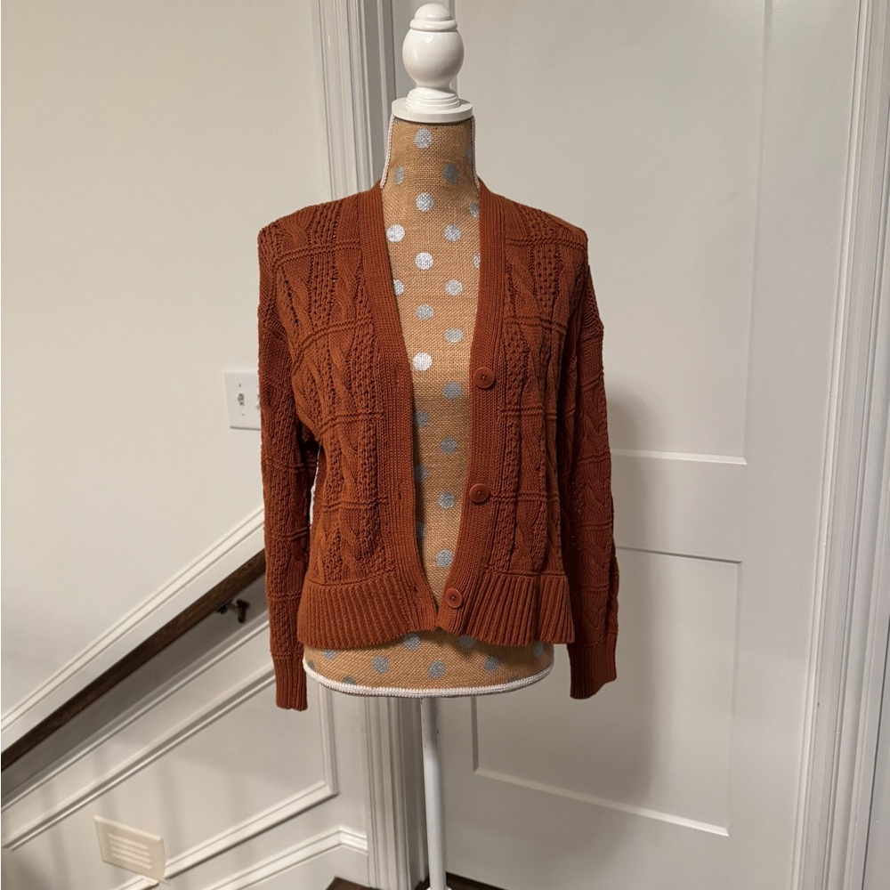 Madewell Orange Cable Knit Cardigan Sweater M